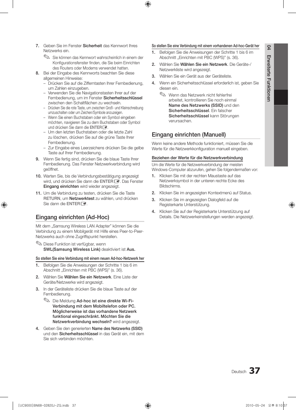 Eingang einrichten (ad-hoc), Eingang einrichten (manuell) | Samsung UE46C9000ZW User Manual | Page 101 / 256