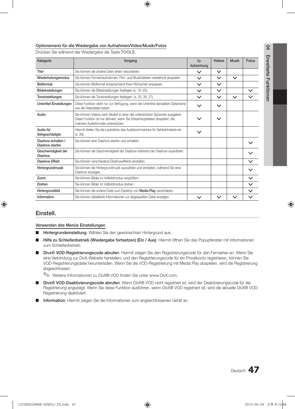 Einstell | Samsung UE46C9000ZW User Manual | Page 111 / 256