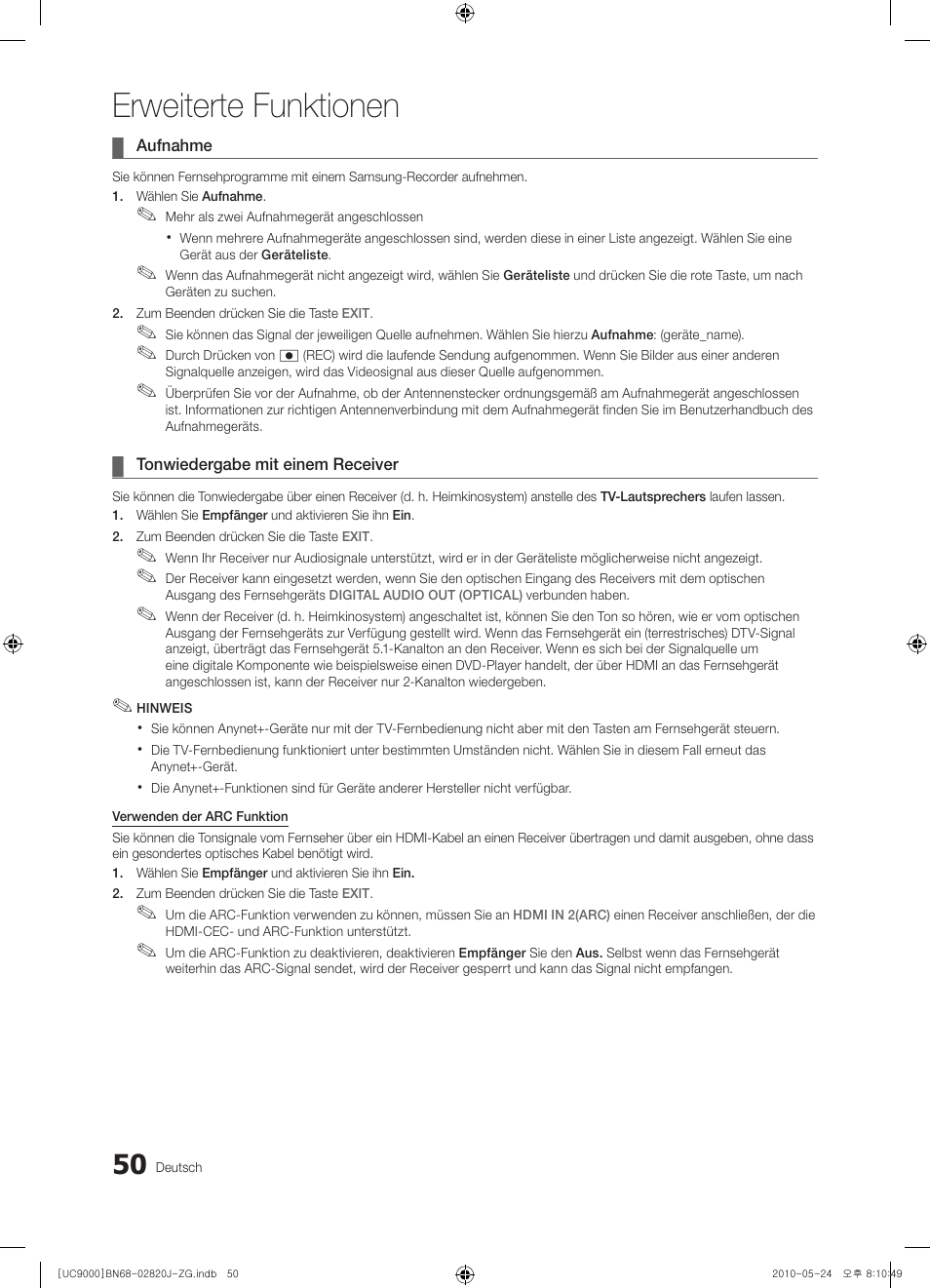 Erweiterte funktionen | Samsung UE46C9000ZW User Manual | Page 114 / 256