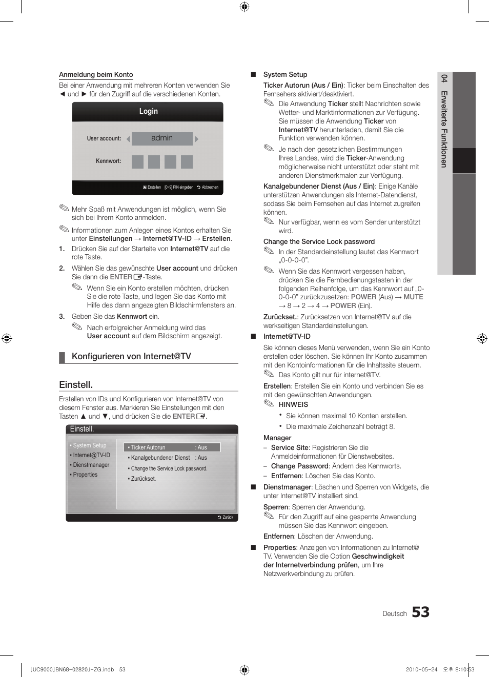 Einstell | Samsung UE46C9000ZW User Manual | Page 117 / 256