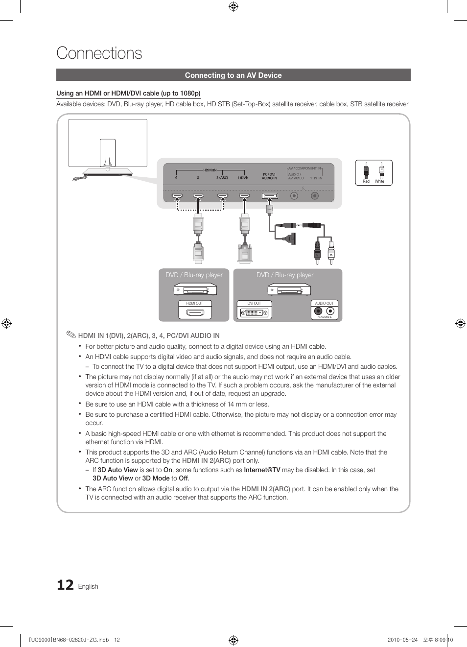 Connections | Samsung UE46C9000ZW User Manual | Page 12 / 256