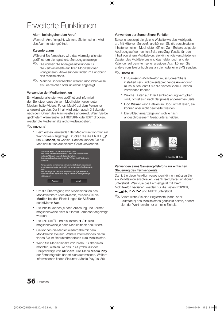 Erweiterte funktionen | Samsung UE46C9000ZW User Manual | Page 120 / 256