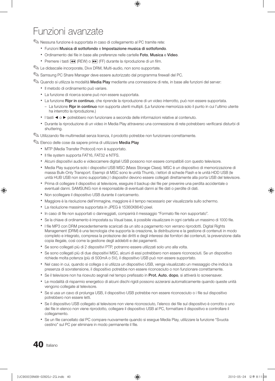 Funzioni avanzate | Samsung UE46C9000ZW User Manual | Page 168 / 256