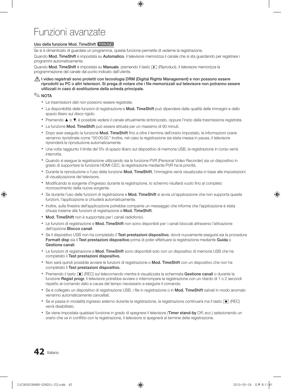 Funzioni avanzate | Samsung UE46C9000ZW User Manual | Page 170 / 256