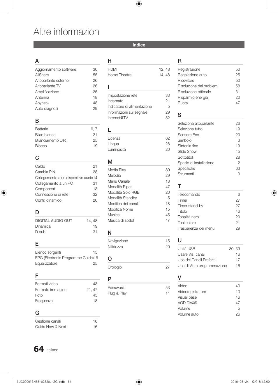 Altre informazioni | Samsung UE46C9000ZW User Manual | Page 192 / 256