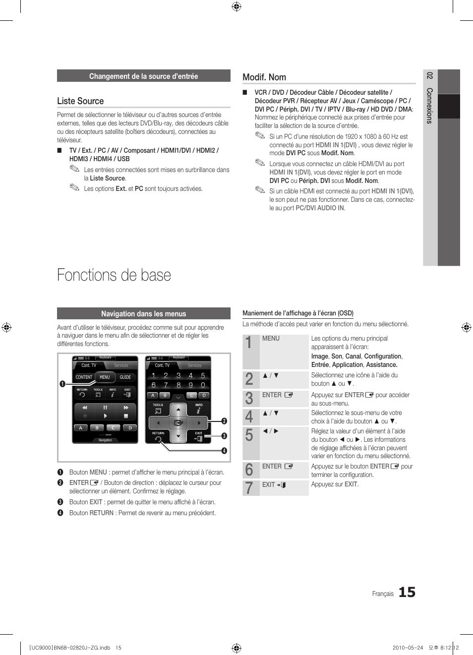 Fonctions de base, Liste source, Modif. nom | Samsung UE46C9000ZW User Manual | Page 207 / 256
