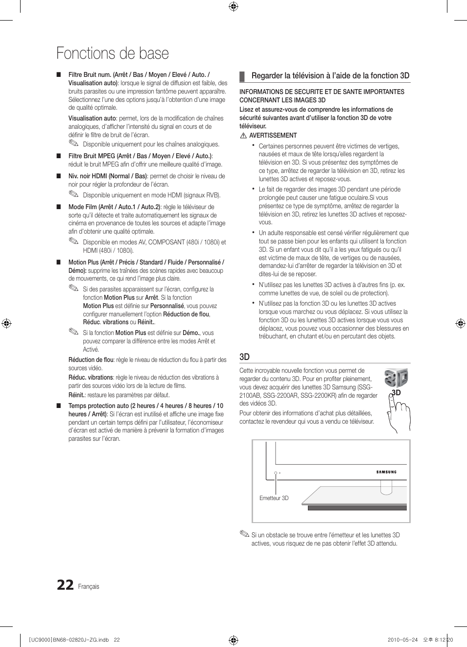 Fonctions de base | Samsung UE46C9000ZW User Manual | Page 214 / 256