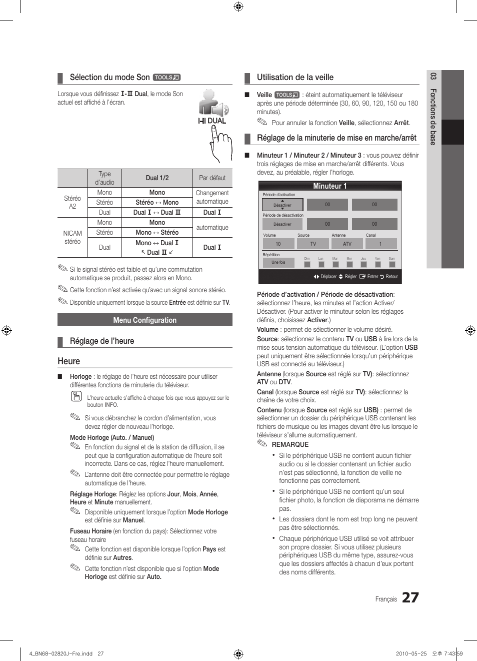 Heure | Samsung UE46C9000ZW User Manual | Page 219 / 256