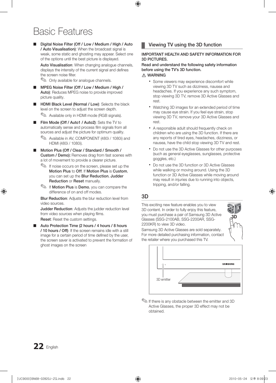 Basic features | Samsung UE46C9000ZW User Manual | Page 22 / 256