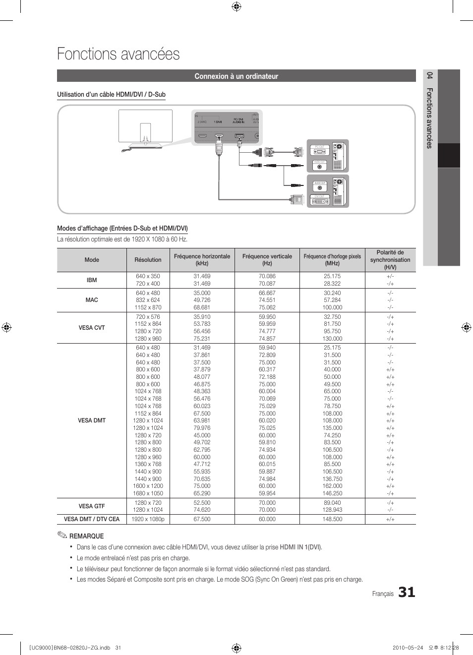 Fonctions avancées | Samsung UE46C9000ZW User Manual | Page 223 / 256