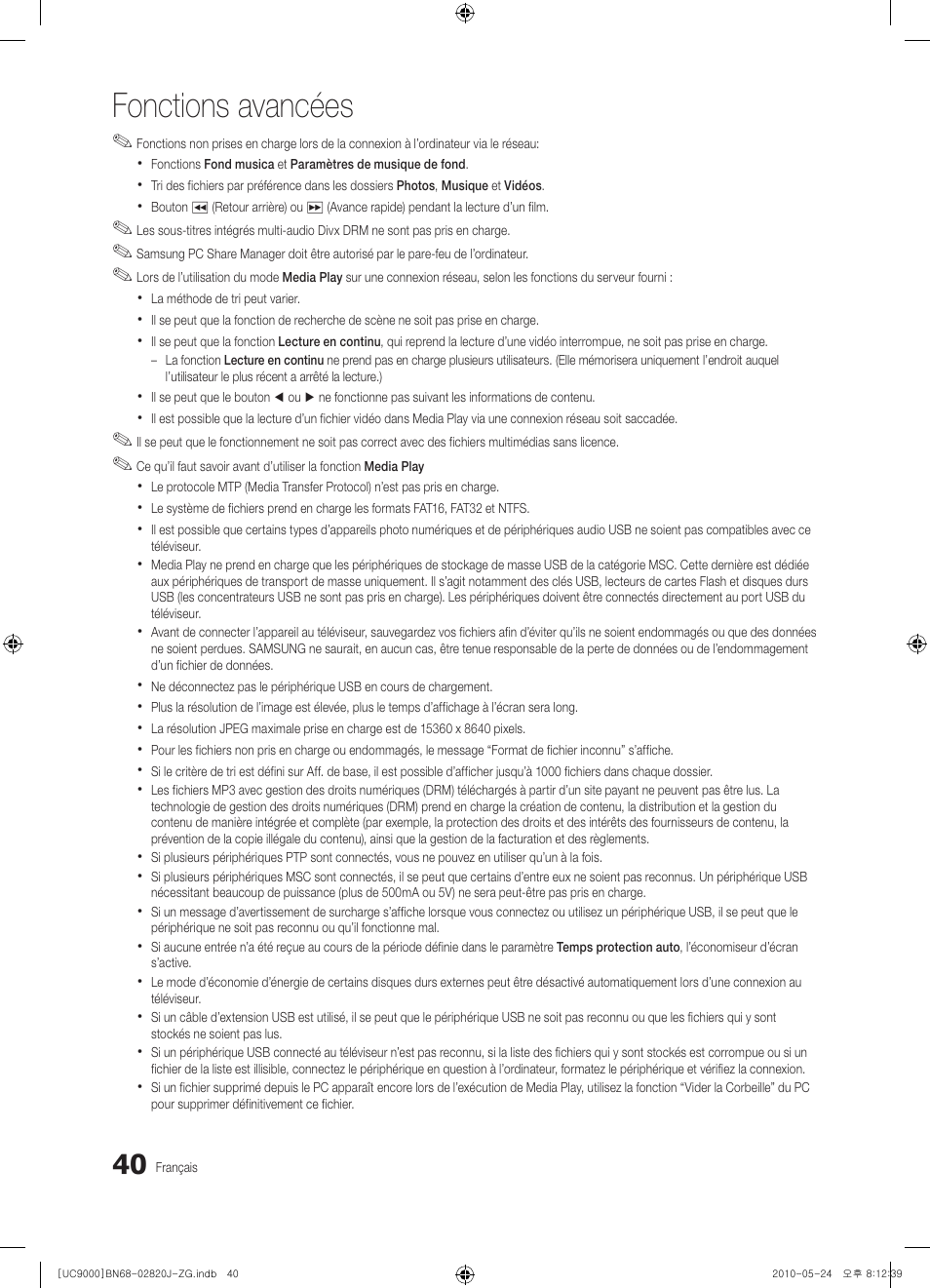 Fonctions avancées | Samsung UE46C9000ZW User Manual | Page 232 / 256