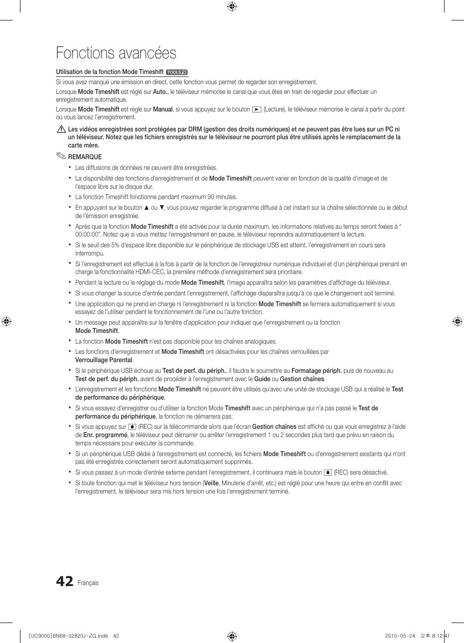 Fonctions avancées | Samsung UE46C9000ZW User Manual | Page 234 / 256