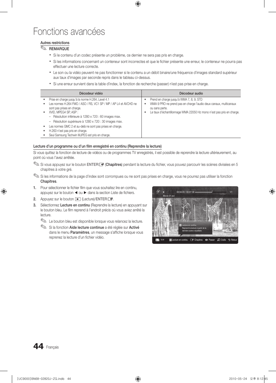 Fonctions avancées | Samsung UE46C9000ZW User Manual | Page 236 / 256