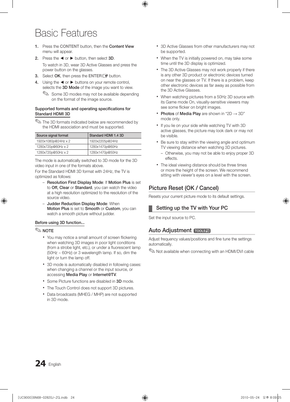 Basic features | Samsung UE46C9000ZW User Manual | Page 24 / 256
