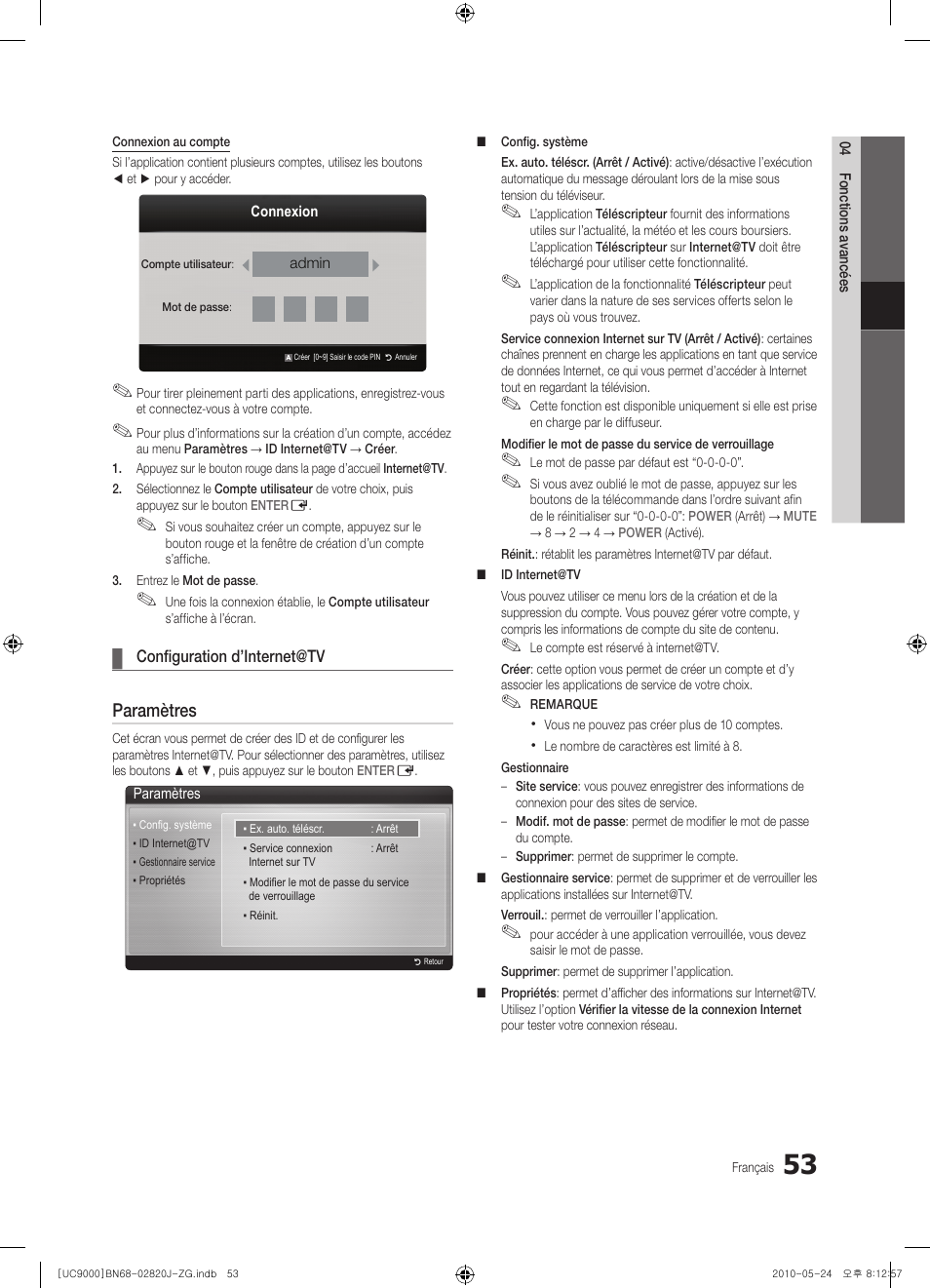 Paramètres | Samsung UE46C9000ZW User Manual | Page 245 / 256