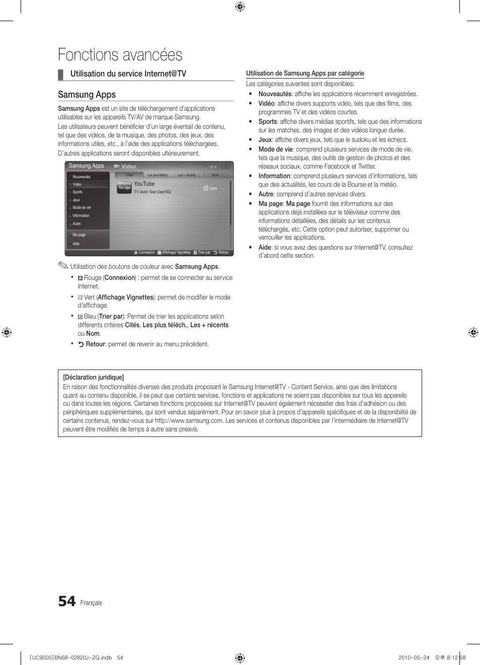 Fonctions avancées, Samsung apps, Utilisation du service internet@tv | Samsung UE46C9000ZW User Manual | Page 246 / 256