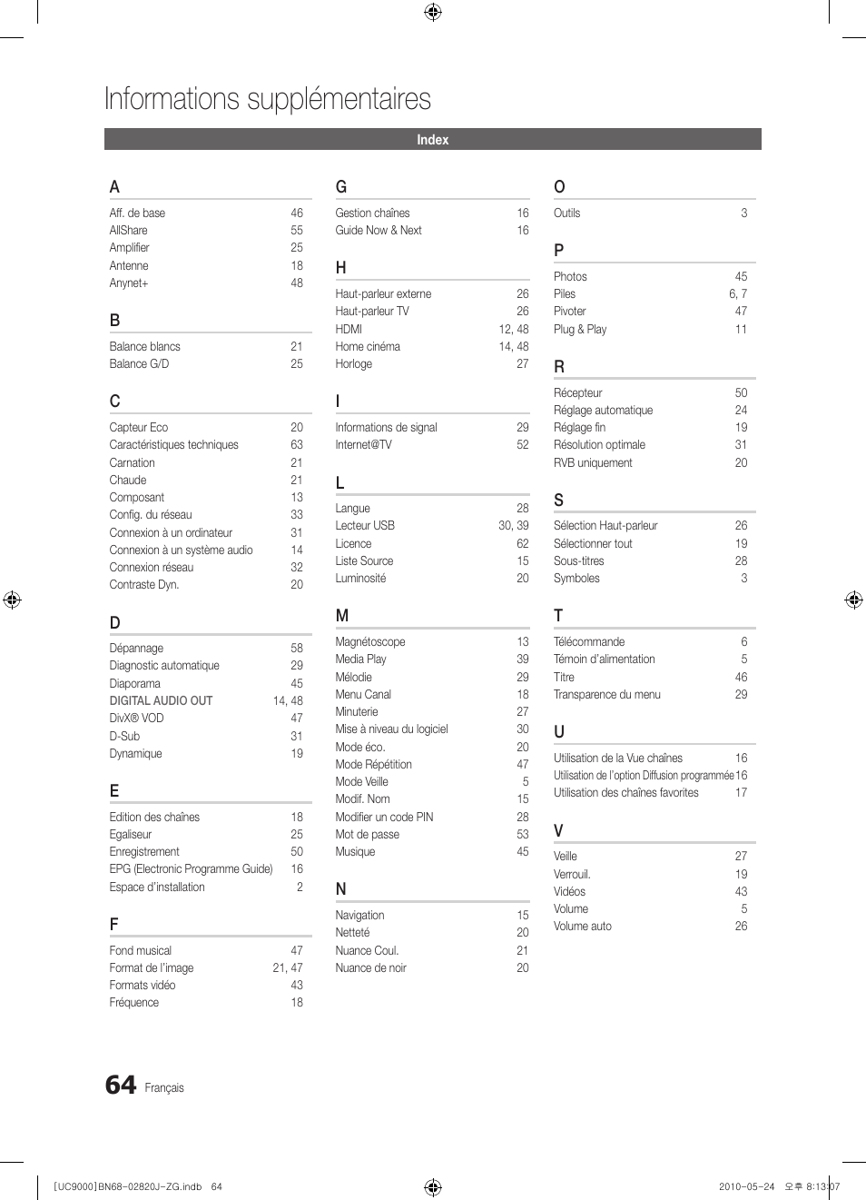 Informations supplémentaires | Samsung UE46C9000ZW User Manual | Page 256 / 256