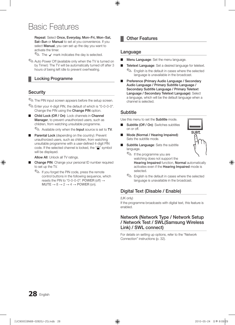 Basic features | Samsung UE46C9000ZW User Manual | Page 28 / 256