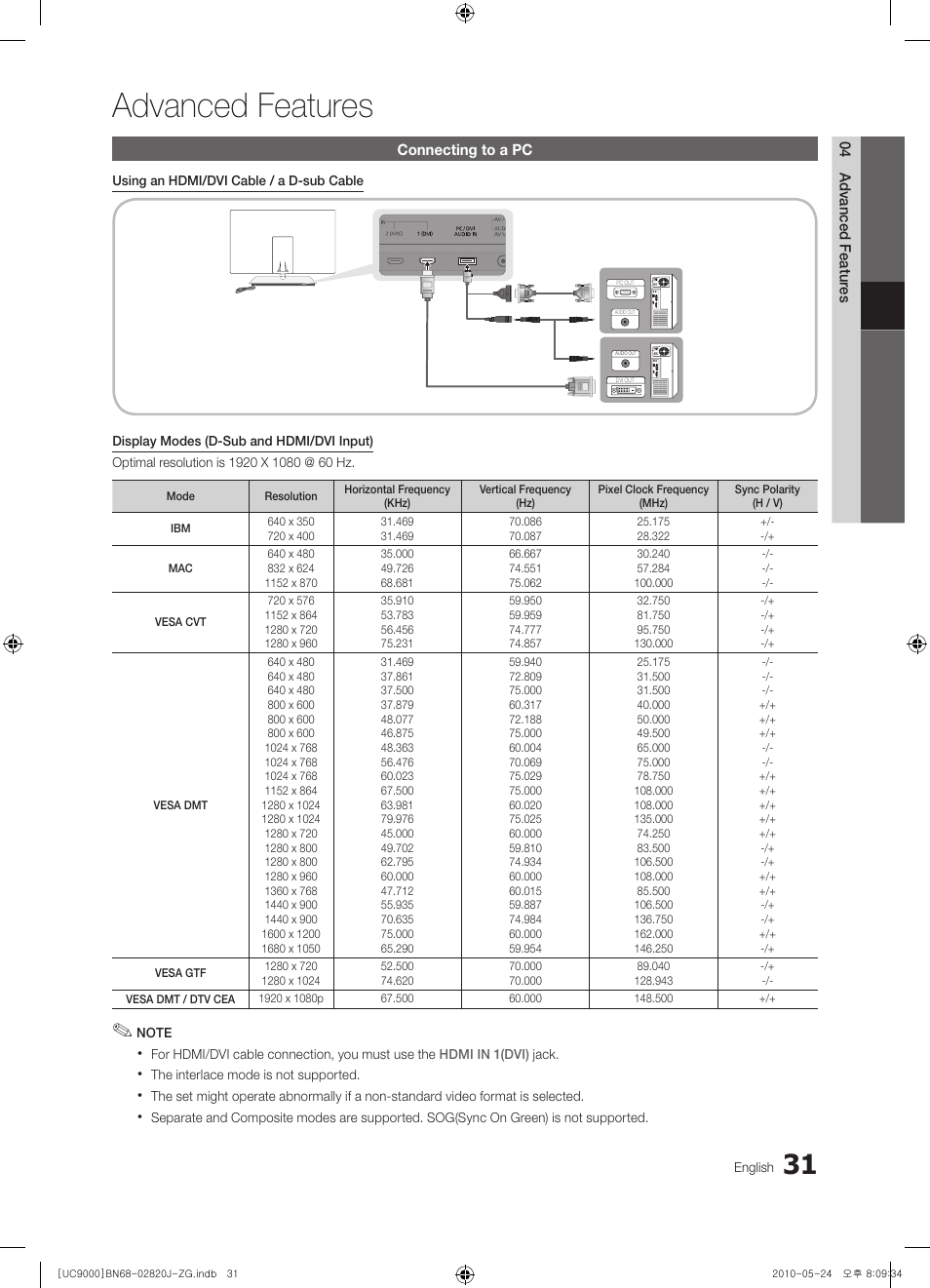 Advanced features | Samsung UE46C9000ZW User Manual | Page 31 / 256