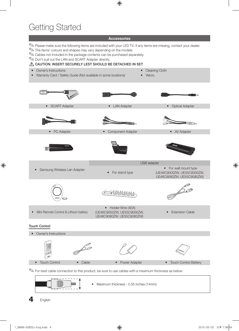 Getting started | Samsung UE46C9000ZW User Manual | Page 4 / 256