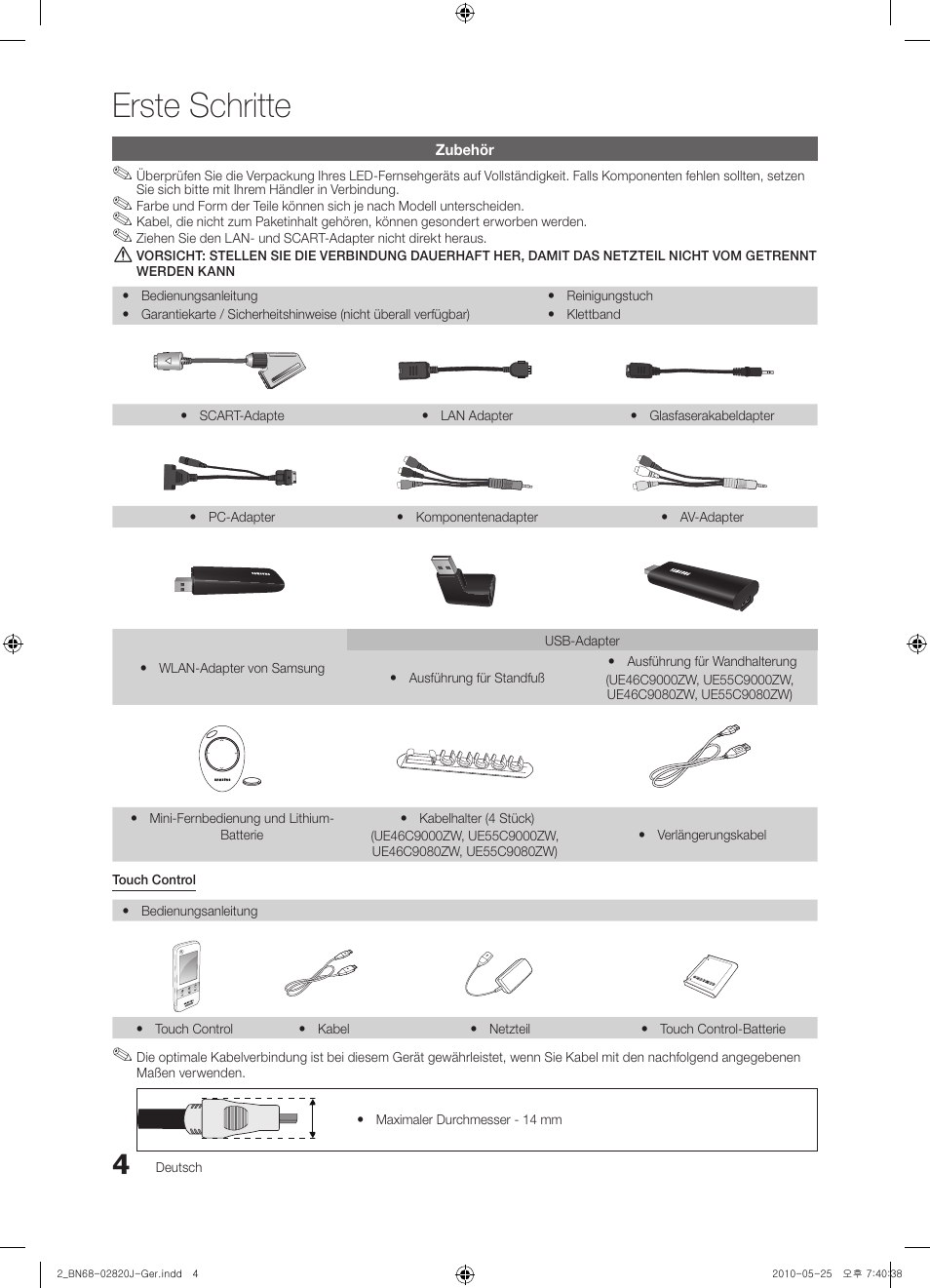 Erste schritte | Samsung UE46C9000ZW User Manual | Page 68 / 256