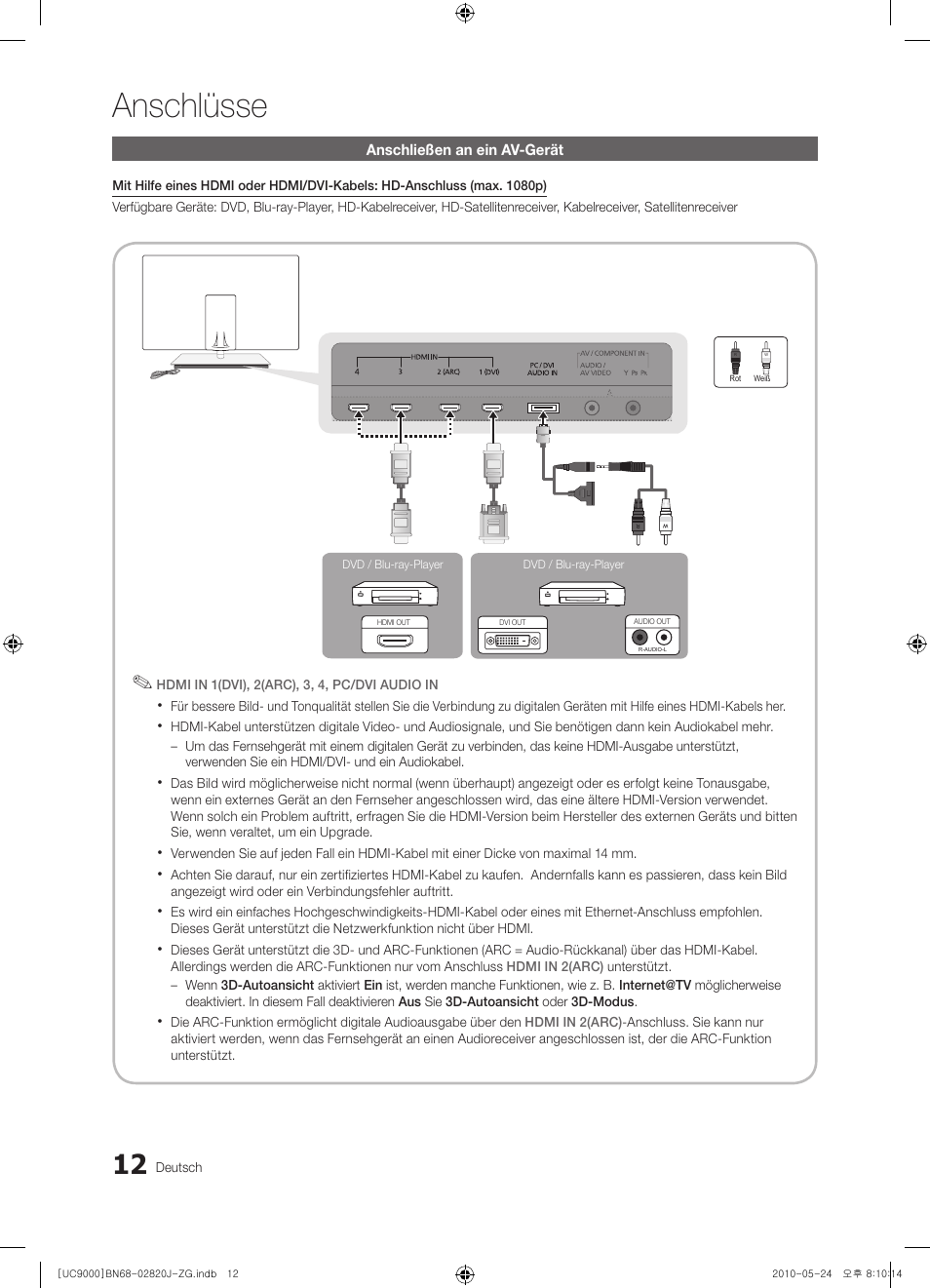 Anschlüsse | Samsung UE46C9000ZW User Manual | Page 76 / 256