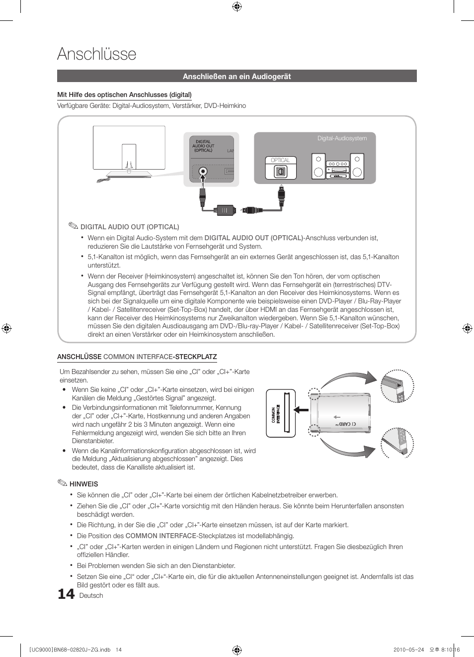 Anschlüsse | Samsung UE46C9000ZW User Manual | Page 78 / 256