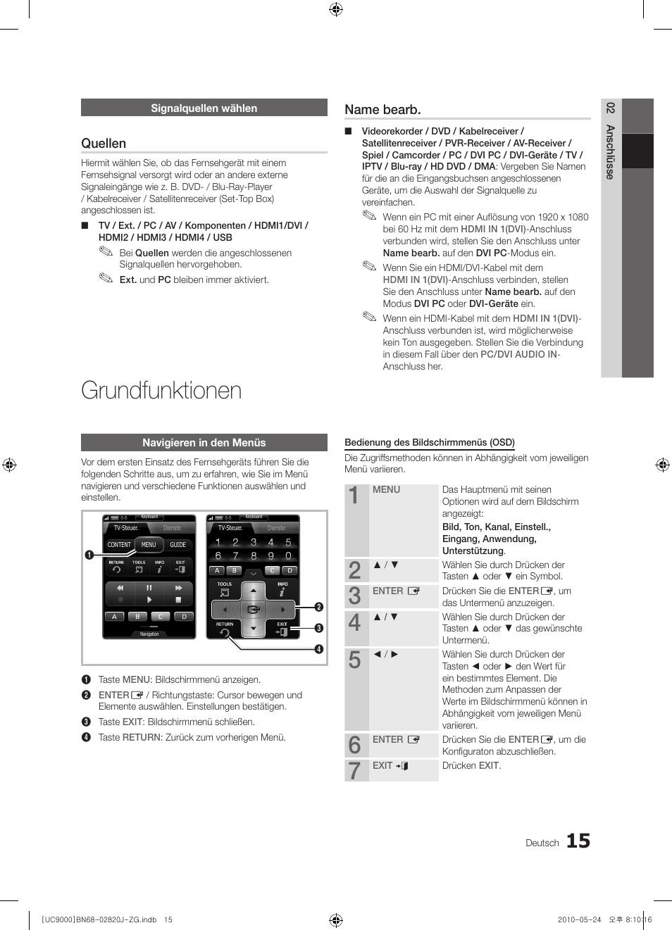 Grundfunktionen, Quellen, Name bearb | Samsung UE46C9000ZW User Manual | Page 79 / 256