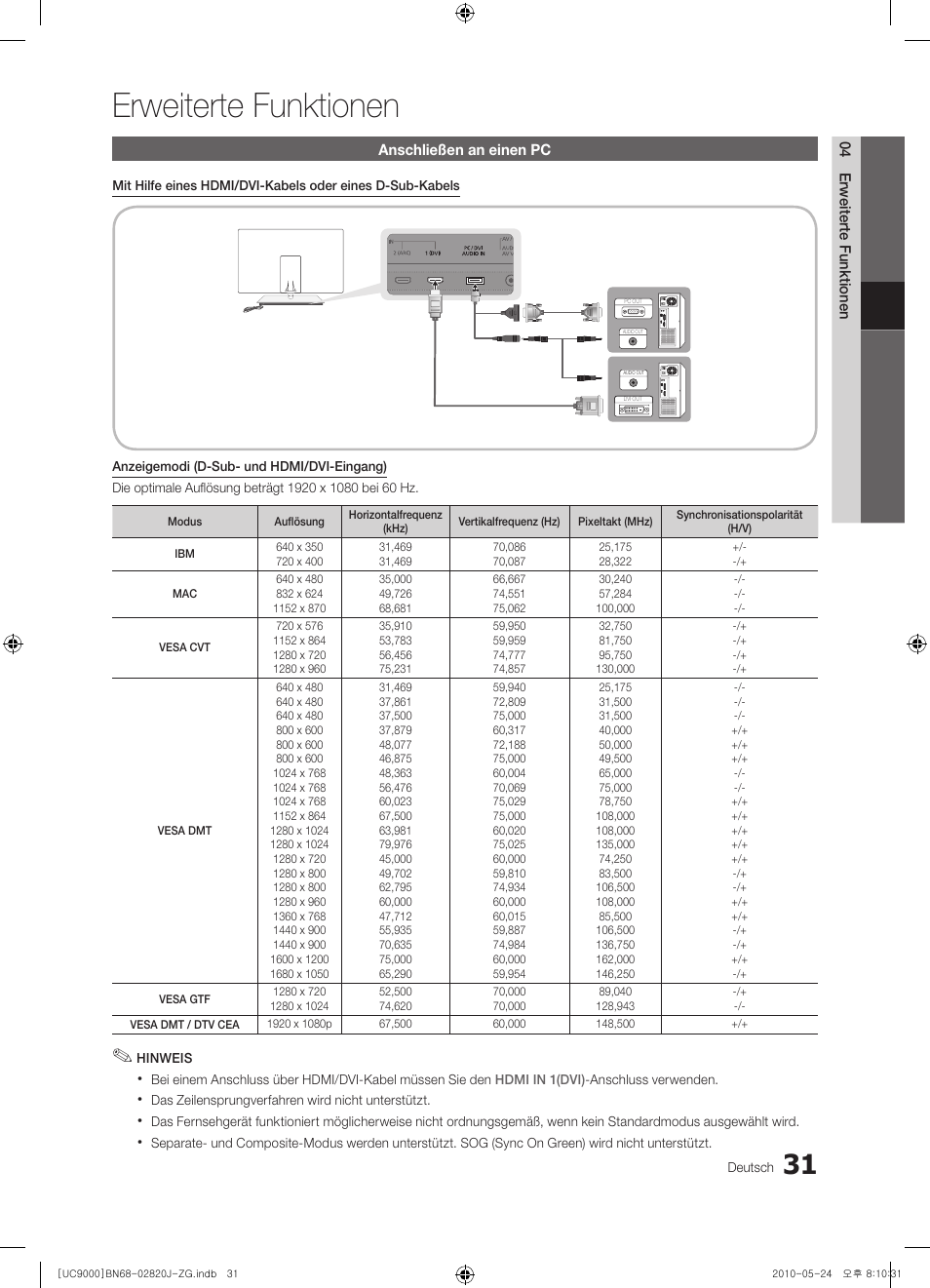 Erweiterte funktionen | Samsung UE46C9000ZW User Manual | Page 95 / 256