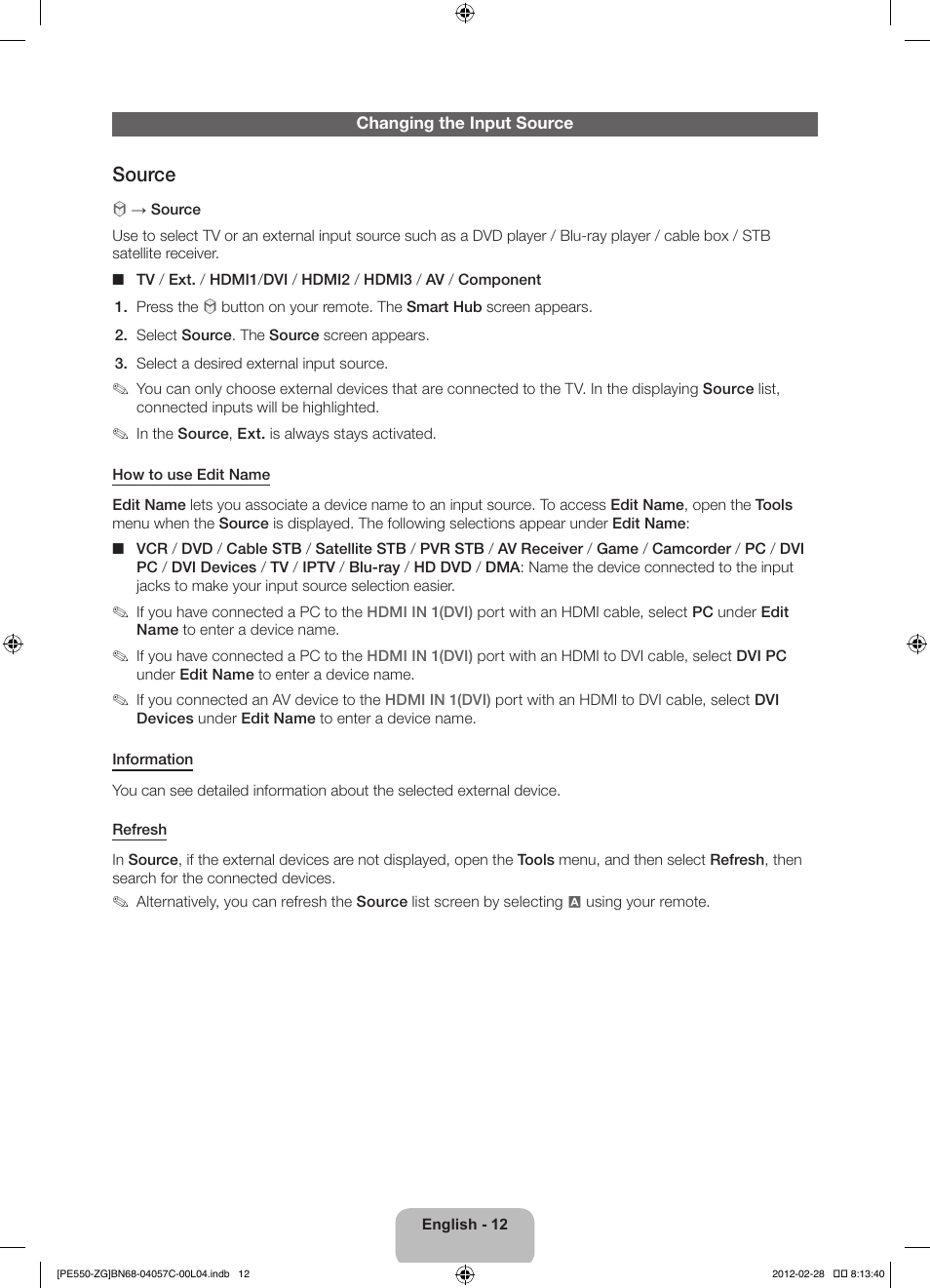 Source | Samsung PS51E550D1W User Manual | Page 12 / 87