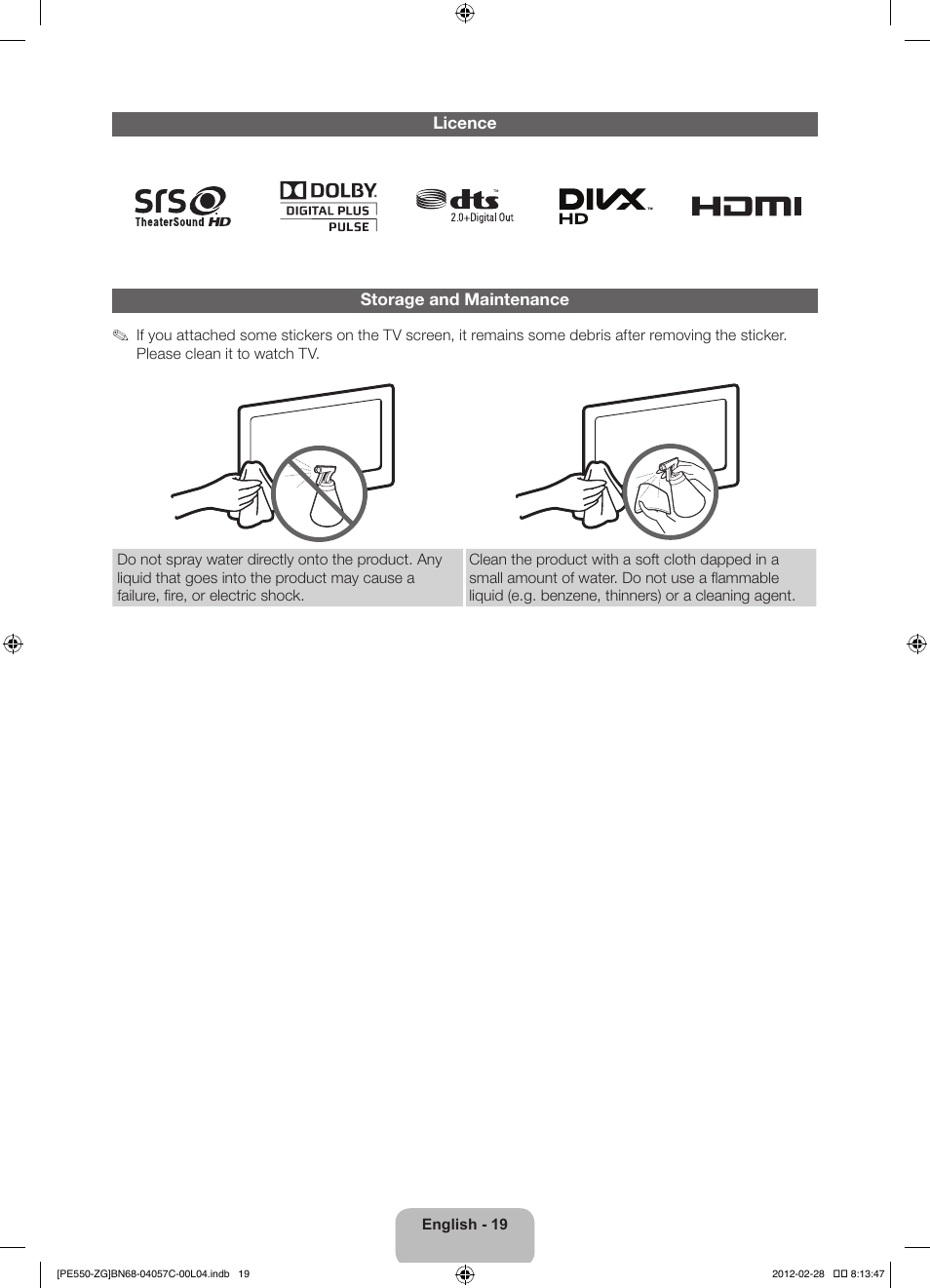 Samsung PS51E550D1W User Manual | Page 19 / 87