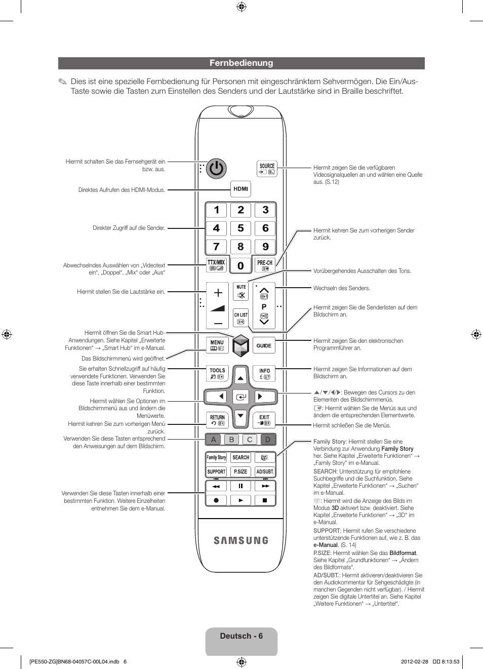 Fernbedienung | Samsung PS51E550D1W User Manual | Page 28 / 87