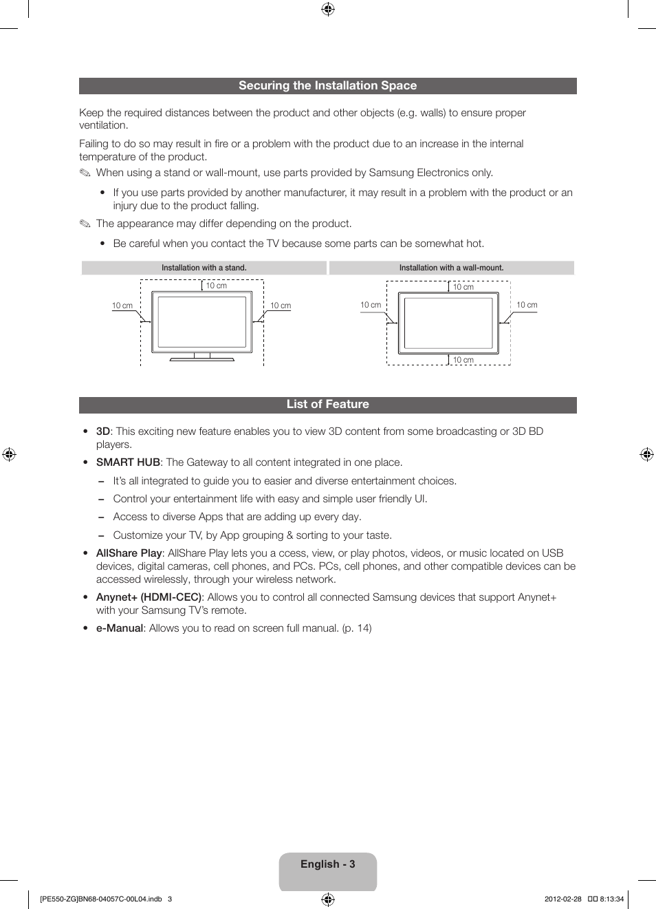 Samsung PS51E550D1W User Manual | Page 3 / 87