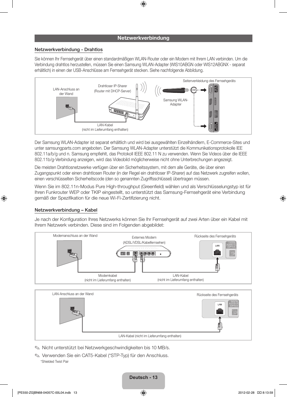 Netzwerkverbindung | Samsung PS51E550D1W User Manual | Page 35 / 87