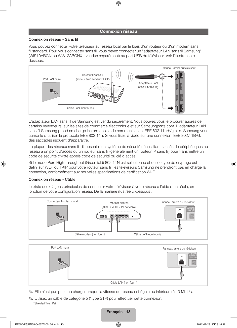 Connexion réseau | Samsung PS51E550D1W User Manual | Page 56 / 87