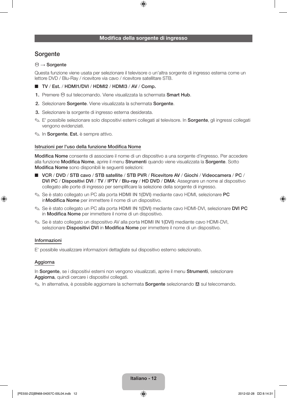 Sorgente | Samsung PS51E550D1W User Manual | Page 77 / 87