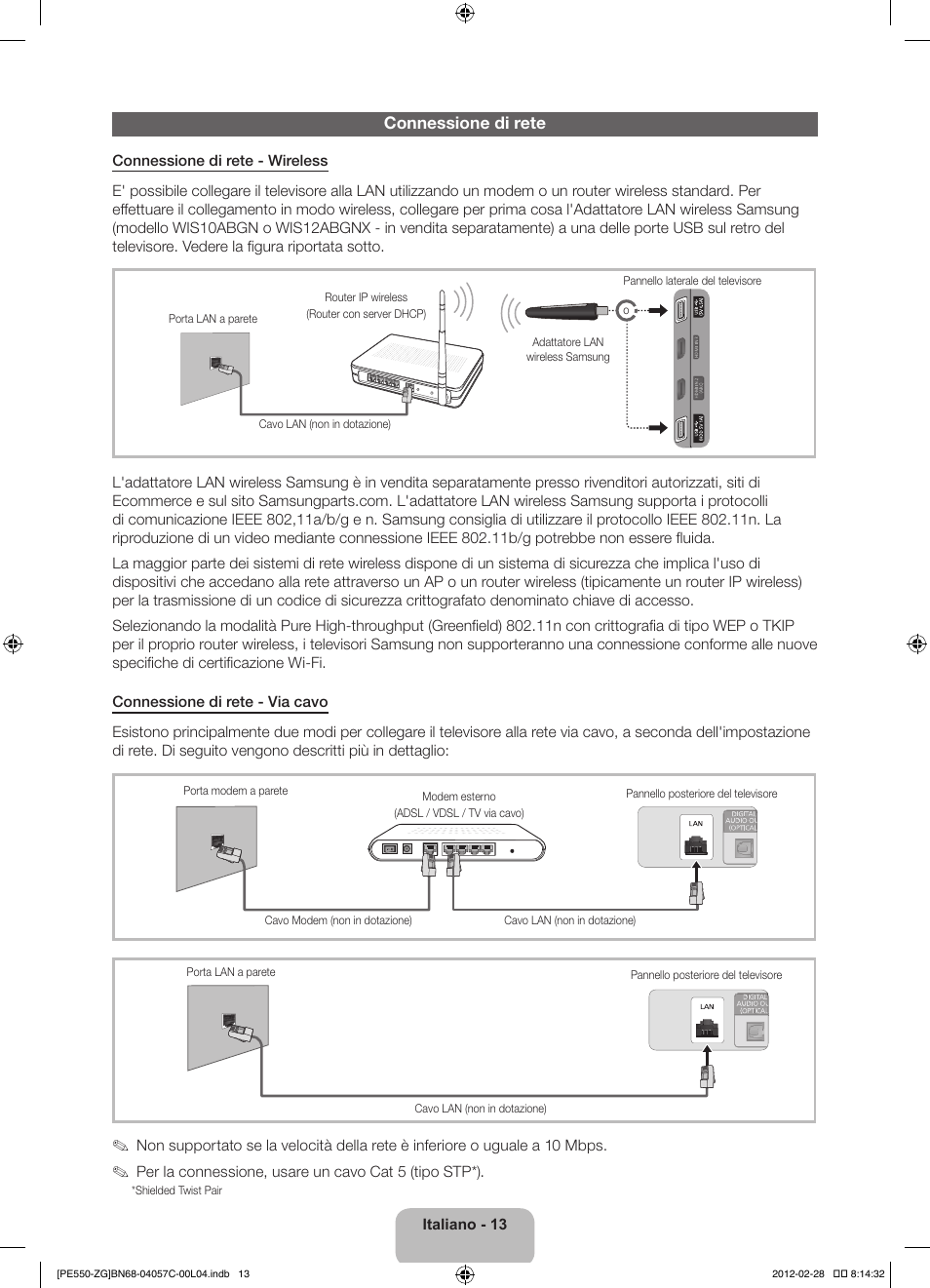 Connessione di rete | Samsung PS51E550D1W User Manual | Page 78 / 87