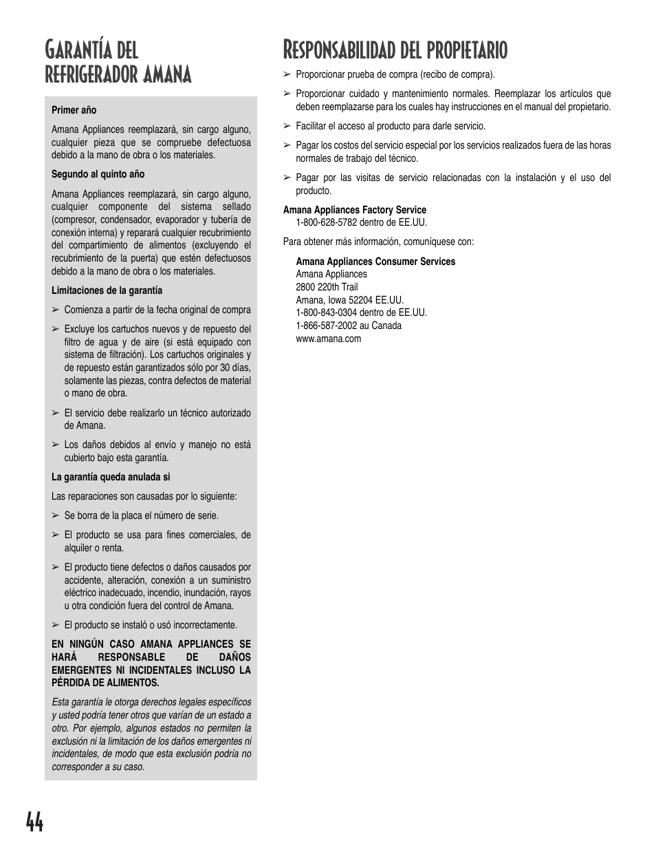 Amana Bottom-Freezer Refrigerator User Manual | Page 44 / 72