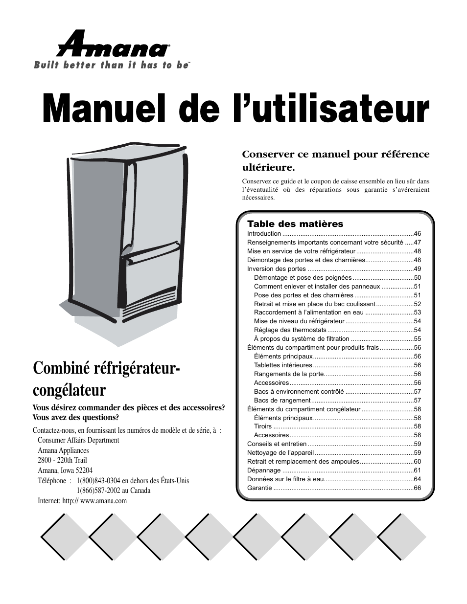 Manuel de l’utilisateur, Combiné réfrigérateur- congélateur | Amana Bottom-Freezer Refrigerator User Manual | Page 45 / 72