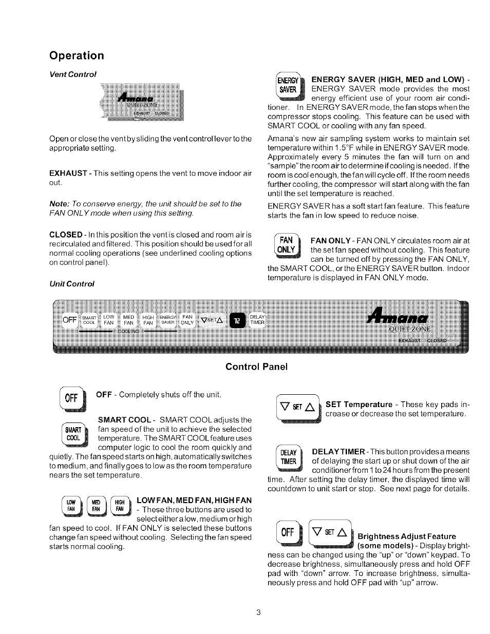 Operation, Control panel | Amana Quiet Zone 7M11TA User Manual | Page 3 / 8
