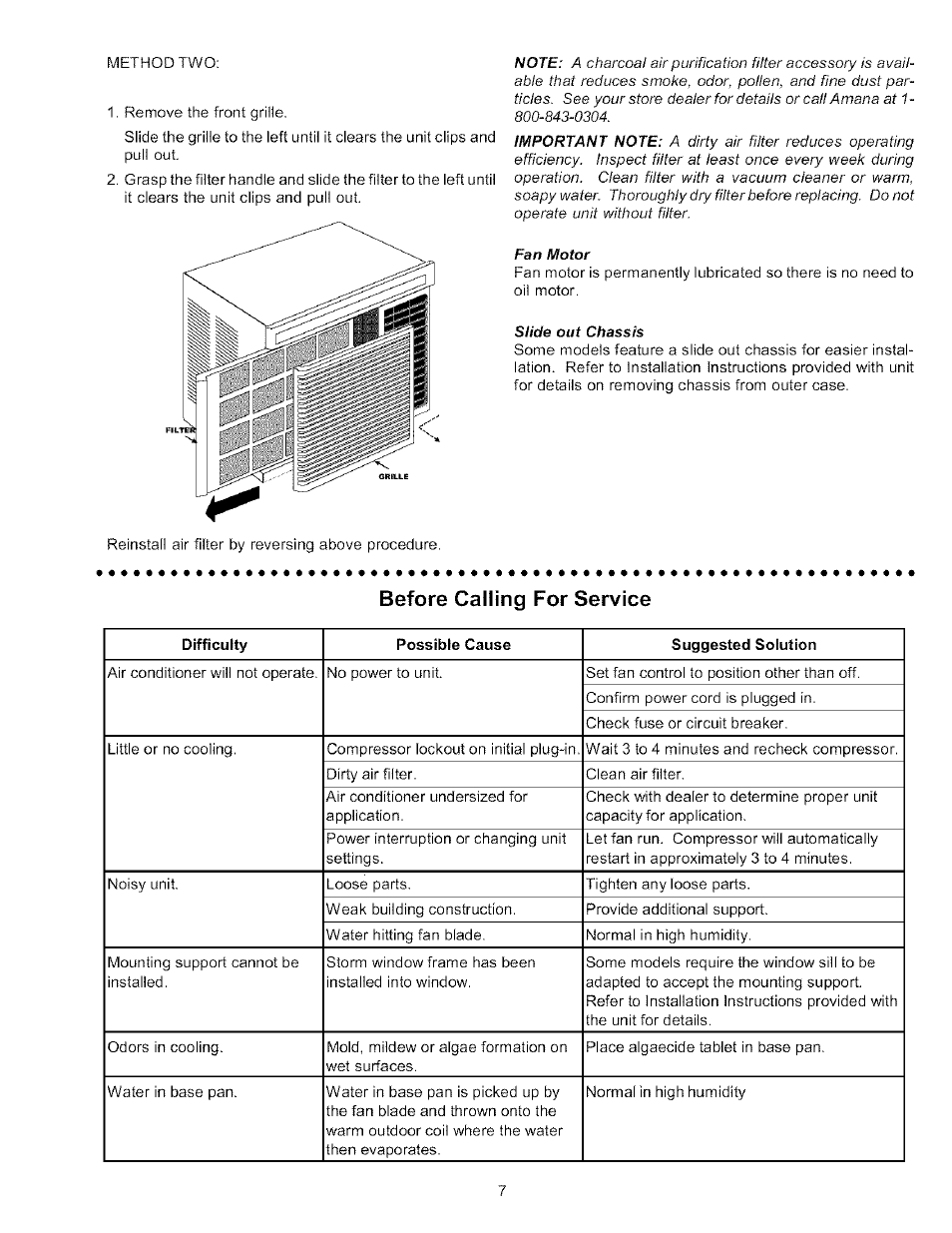 Before calling for service | Amana Quiet Zone 7M11TA User Manual | Page 7 / 8