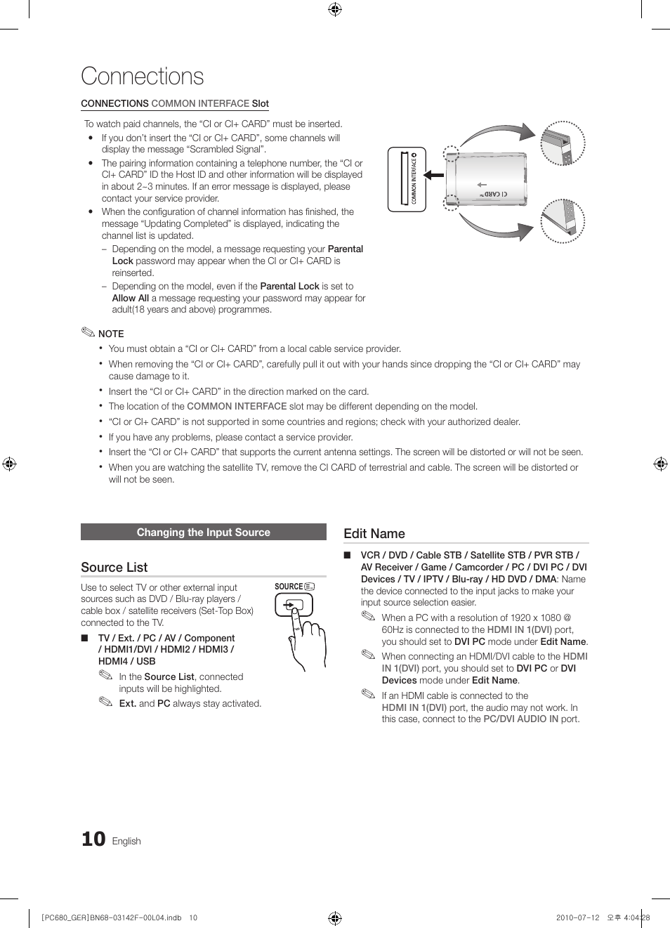 Connections | Samsung PS50C687G5S User Manual | Page 10 / 216