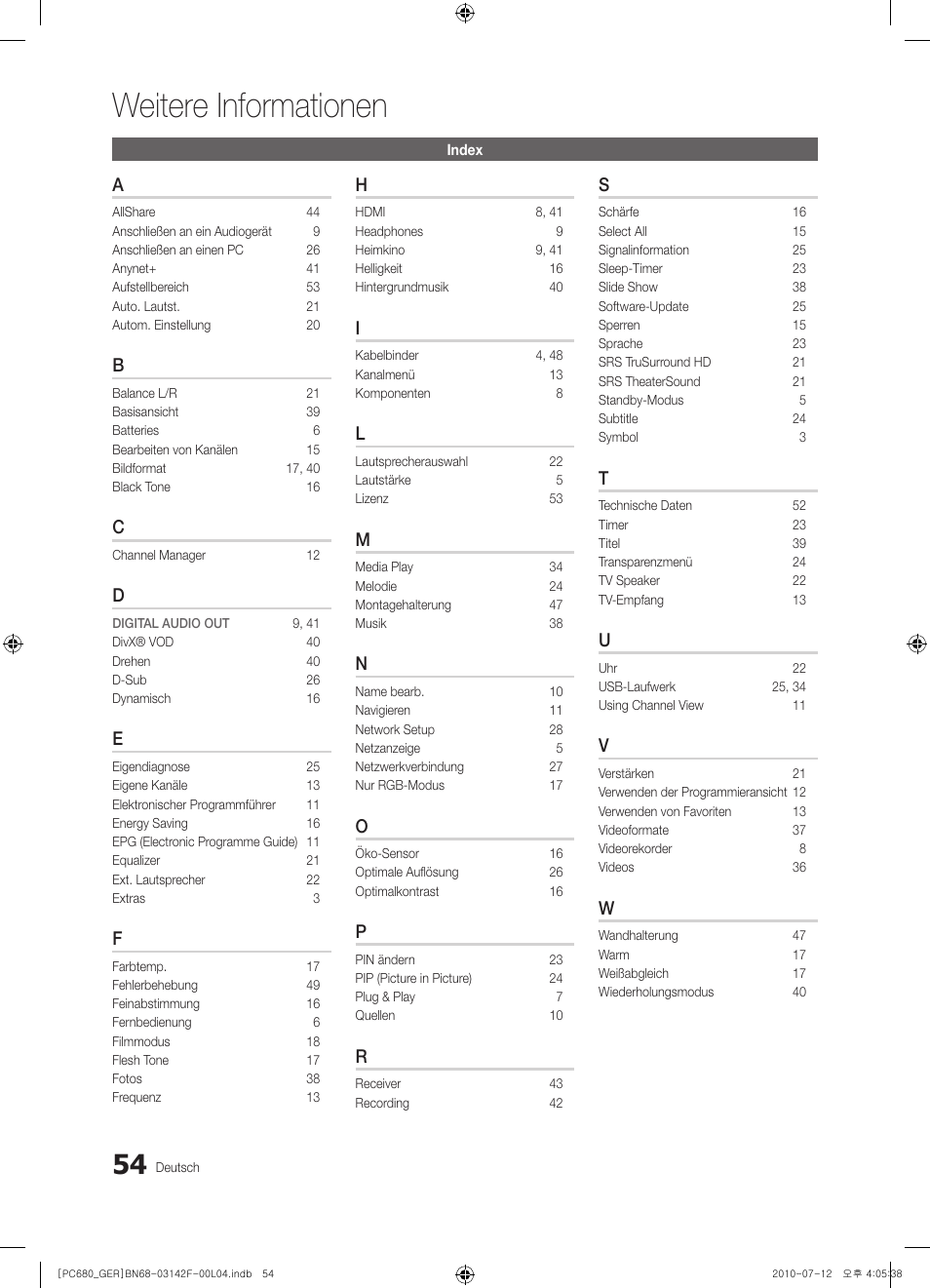 Weitere informationen | Samsung PS50C687G5S User Manual | Page 108 / 216