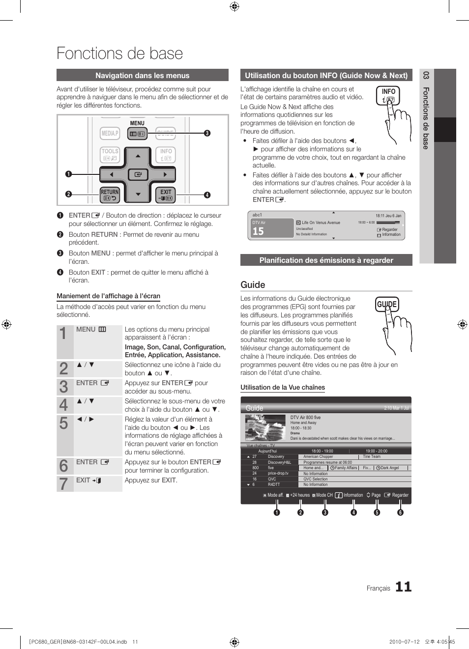 Fonctions de base, Guide | Samsung PS50C687G5S User Manual | Page 119 / 216
