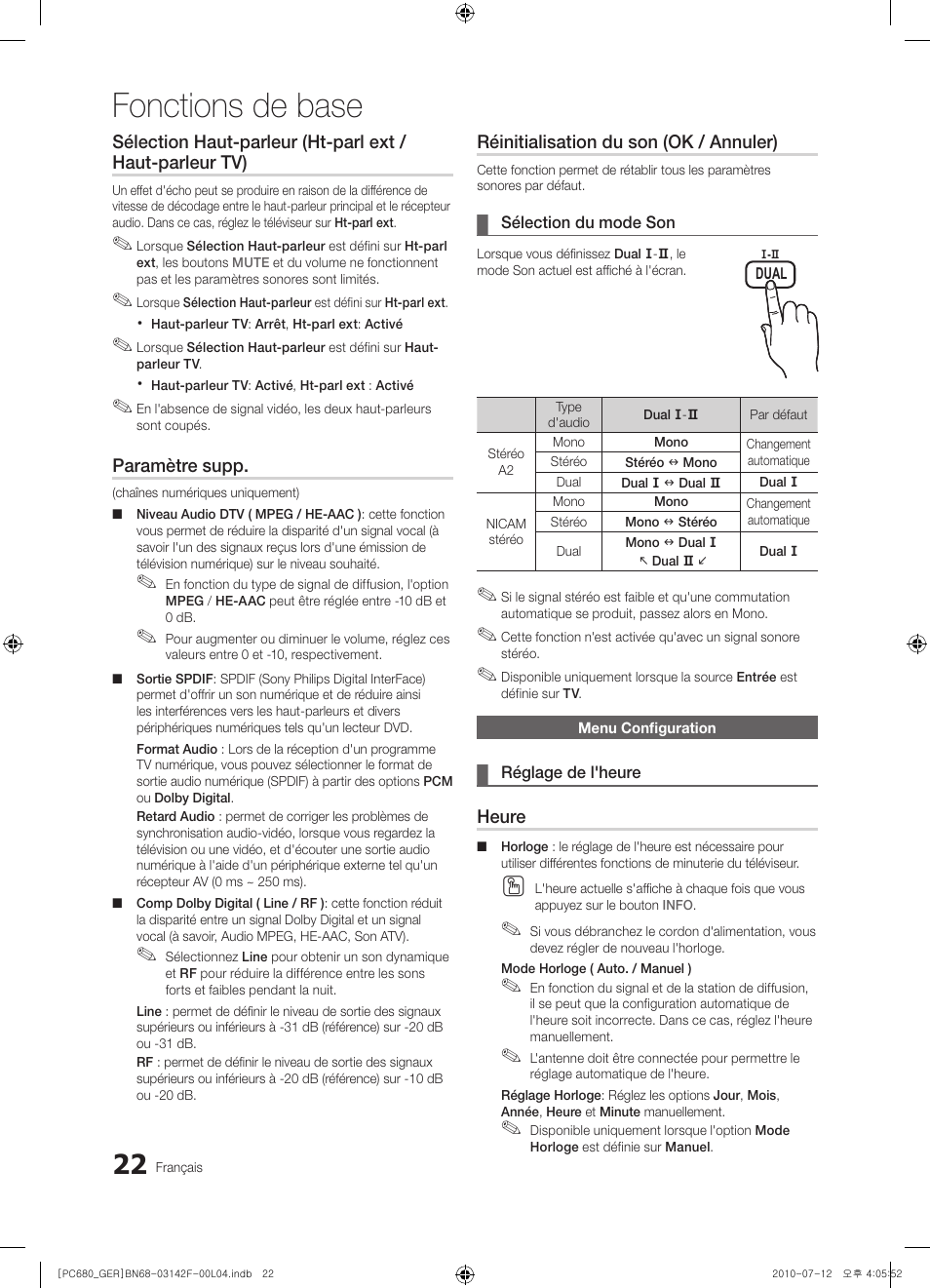 Fonctions de base | Samsung PS50C687G5S User Manual | Page 130 / 216