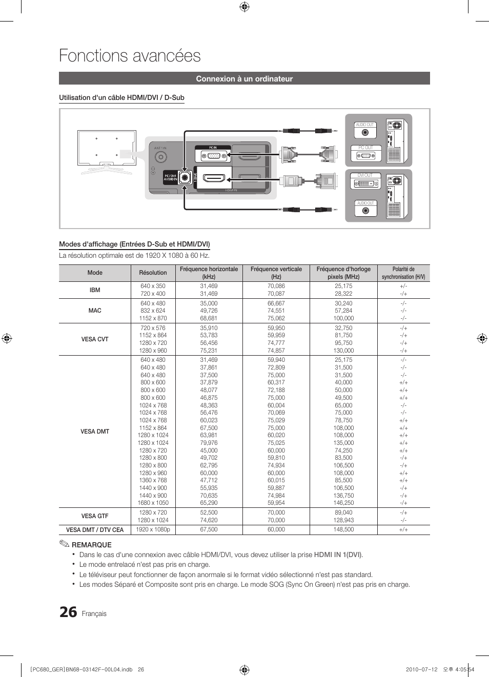 Fonctions avancées | Samsung PS50C687G5S User Manual | Page 134 / 216
