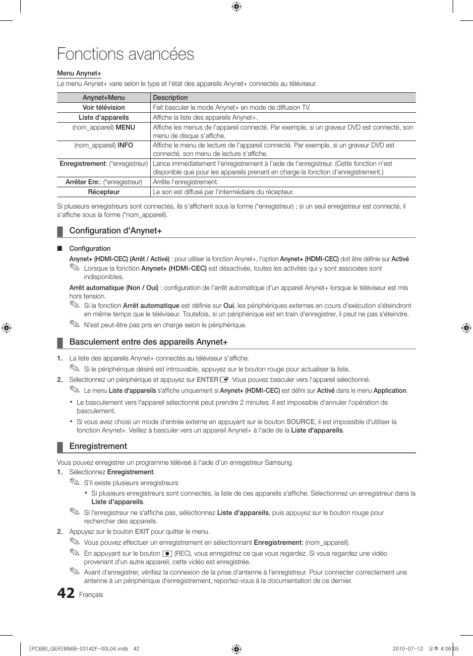 Fonctions avancées | Samsung PS50C687G5S User Manual | Page 150 / 216