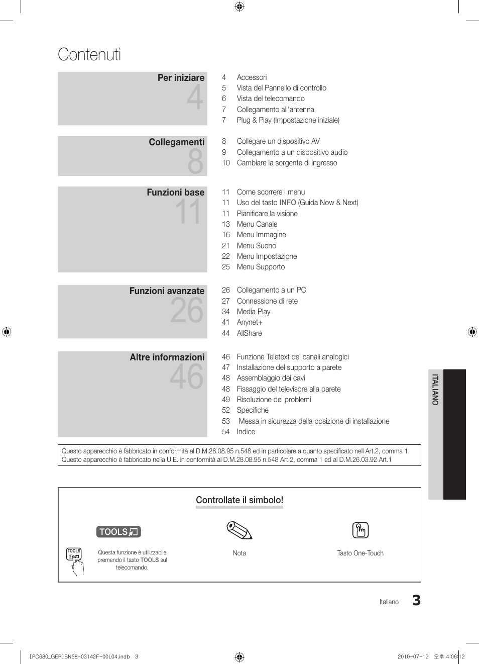 Contenuti | Samsung PS50C687G5S User Manual | Page 165 / 216