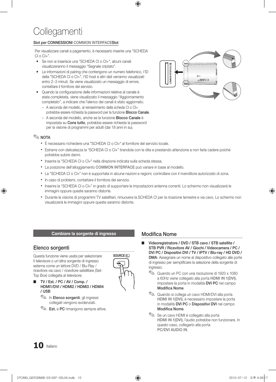 Collegamenti | Samsung PS50C687G5S User Manual | Page 172 / 216