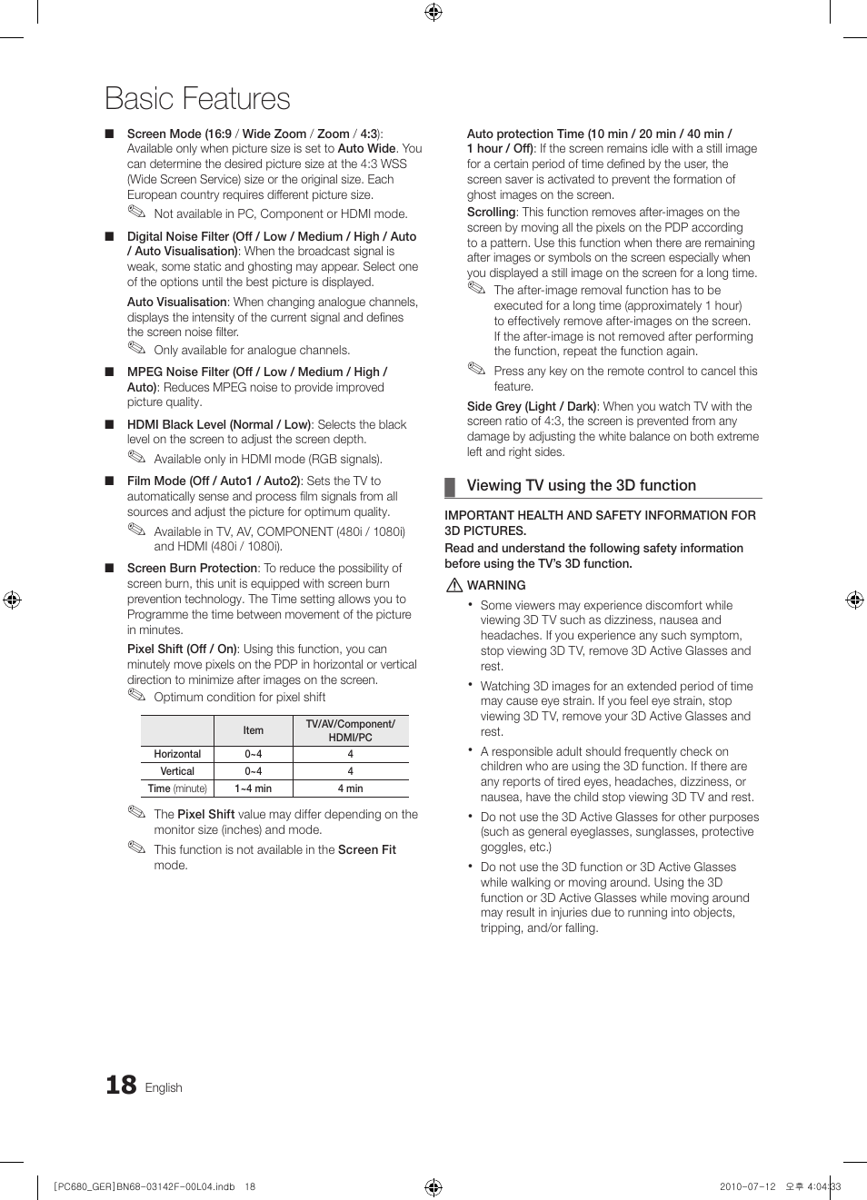 Basic features | Samsung PS50C687G5S User Manual | Page 18 / 216